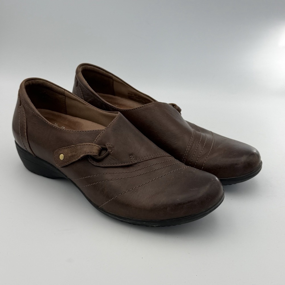Dansko Womens 38 Leather Comfort Slip-On Shoes Brown Low Wedge Casual Work
